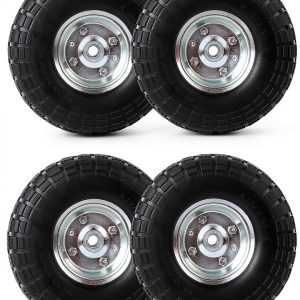 10 Inch Solid Rubber Wheels AR PRO 4-Pack Flat Free with 5/8" Bearings-0