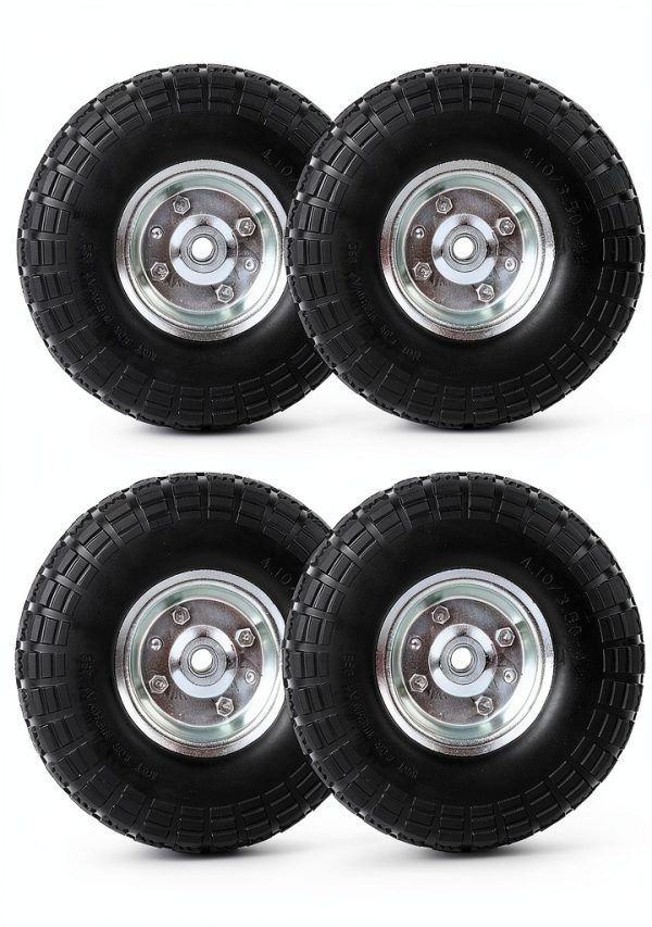 10 Inch Solid Rubber Wheels AR PRO 4-Pack Flat Free with 5/8" Bearings-0