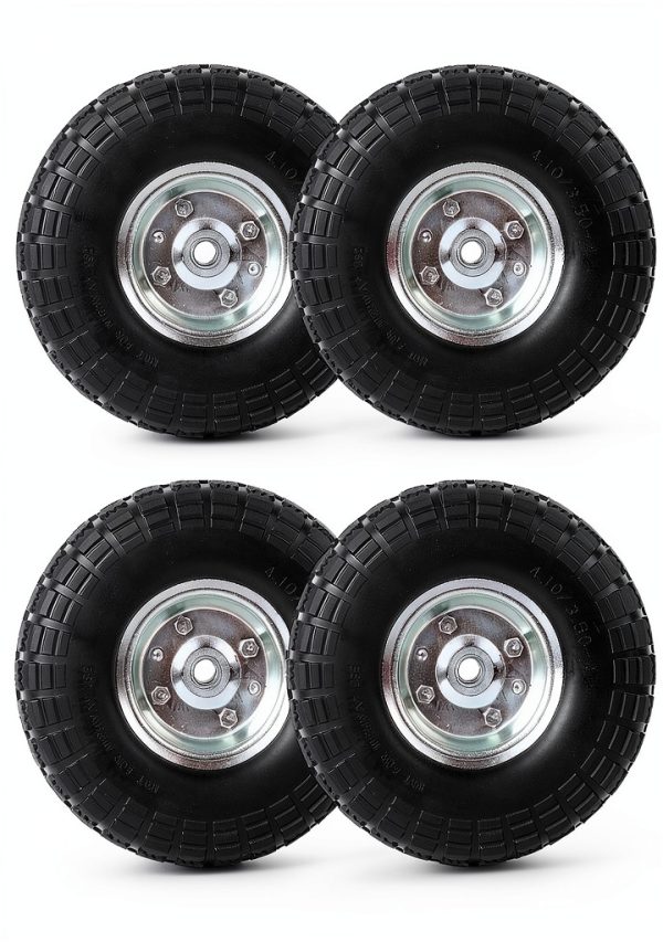 10 Inch Solid Rubber Wheels AR PRO 4-Pack Flat Free with 5/8" Bearings-5